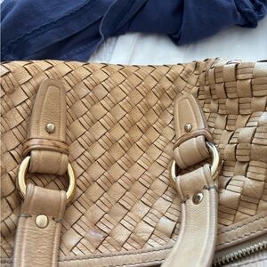 Cole Haan Tan Woven Shoulder Bag. With detachable shoulder strap